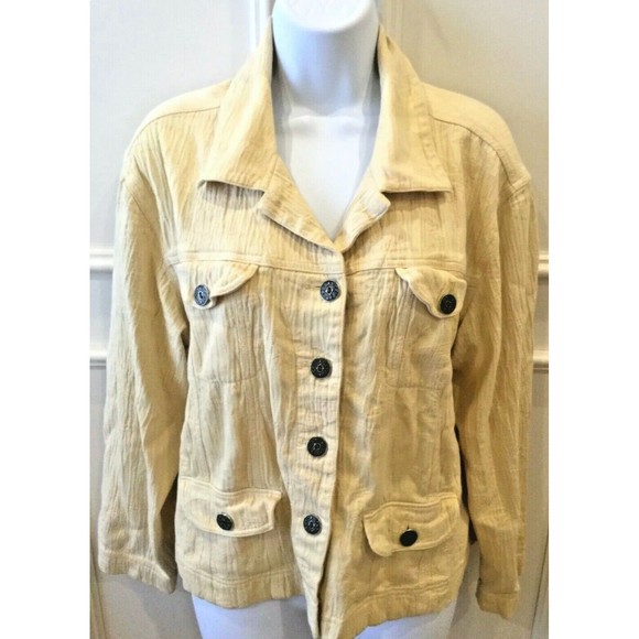 Chico's Jacket Top Yellow Textured Fabric Size 2 - Picture 1 of 8